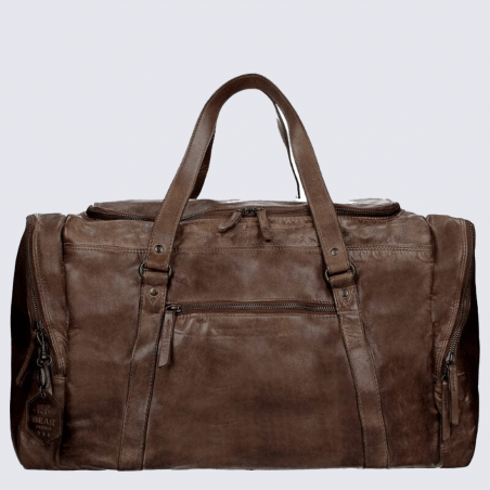 Sac week-end Bear Design, sac week-end spacieux unisexe en cuir brun