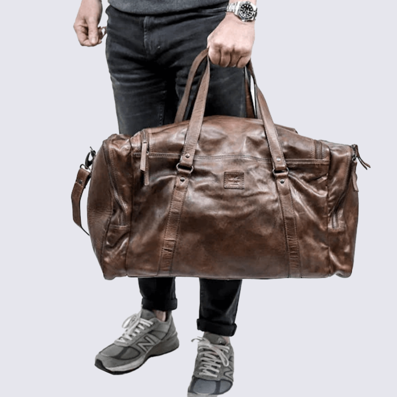 Sac week-end Bear Design, sac week-end spacieux unisexe en cuir brun