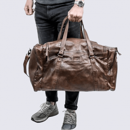 Sac week-end Bear Design, sac week-end spacieux unisexe en cuir brun