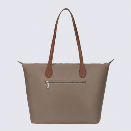 Sac Cabas Hexagona, Sac Cabas toile déperlante chic femme en synthétique taupe et cuir marron