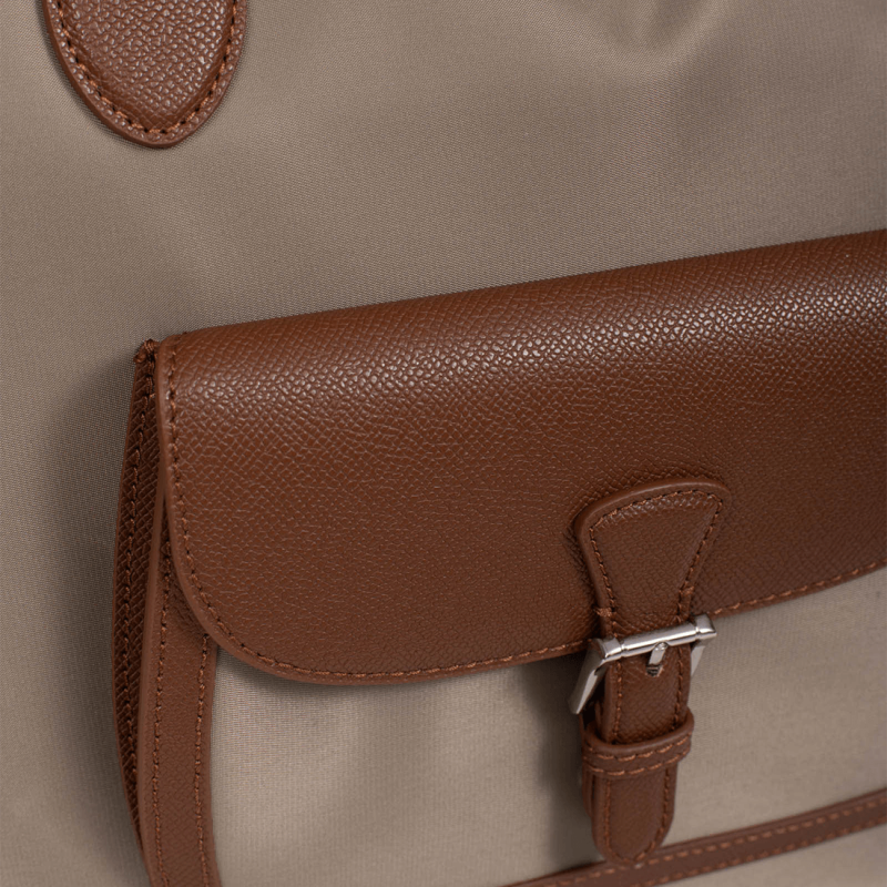 Sac Cabas Hexagona, Sac Cabas toile déperlante chic femme en synthétique taupe et cuir marron