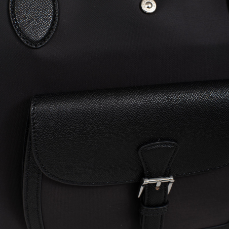 Sac Cabas Hexagona, Sac Cabas toile déperlante chic femme en synthétique noir et cuir noir