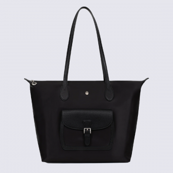 Sac Cabas Hexagona, Sac Cabas toile déperlante chic femme en synthétique noir et cuir noir