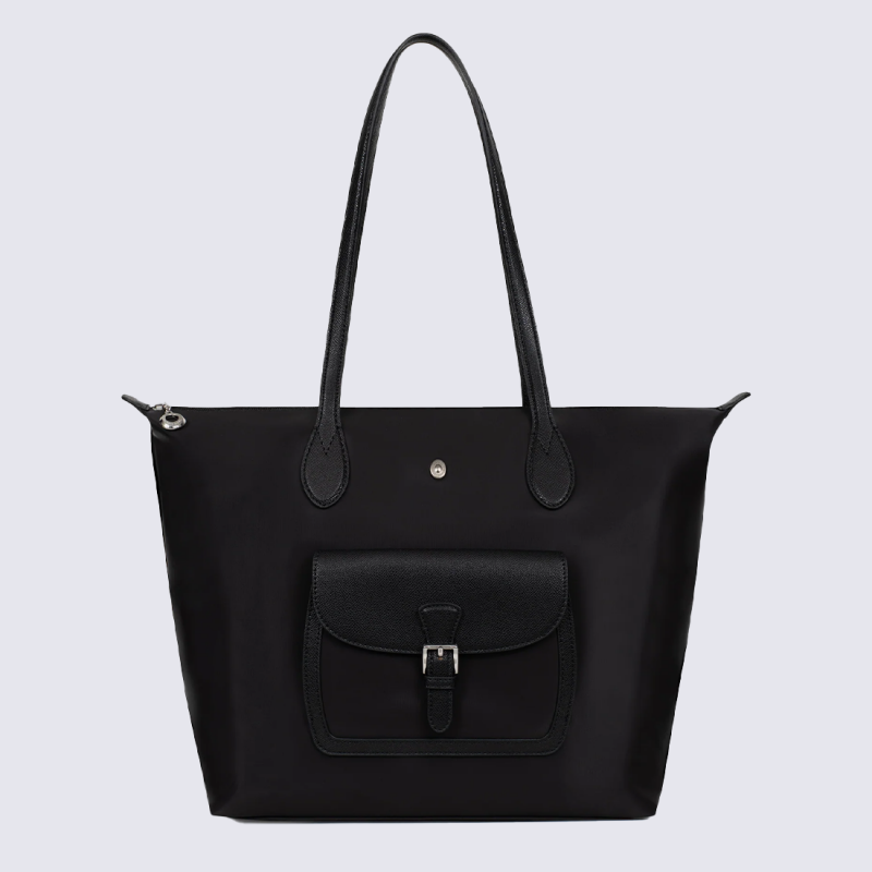 Sac Cabas Hexagona, Sac Cabas toile déperlante chic femme en synthétique noir et cuir noir