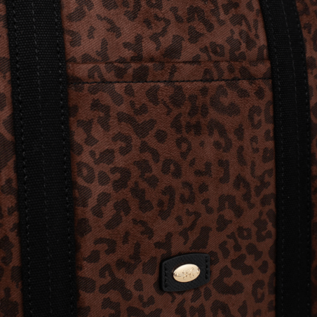 Sac Cabas Hexagona, Sac Cabas toile imprimée léopard femme en textile marron et détails noirs