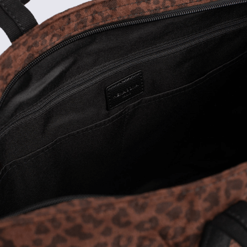 Sac Cabas Hexagona, Sac Cabas toile imprimée léopard femme en textile marron et détails noirs