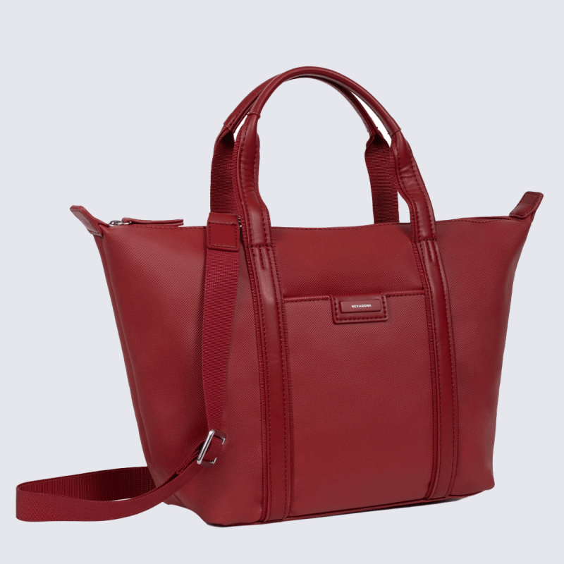 Sac Cabas Hexagona, Sac Cabas simili cuir grainé femme en synthétique rouge foncé