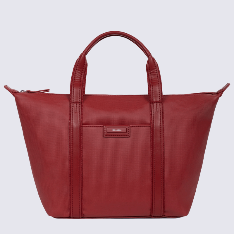 Sac Cabas Hexagona, Sac Cabas simili cuir grainé femme en synthétique rouge foncé