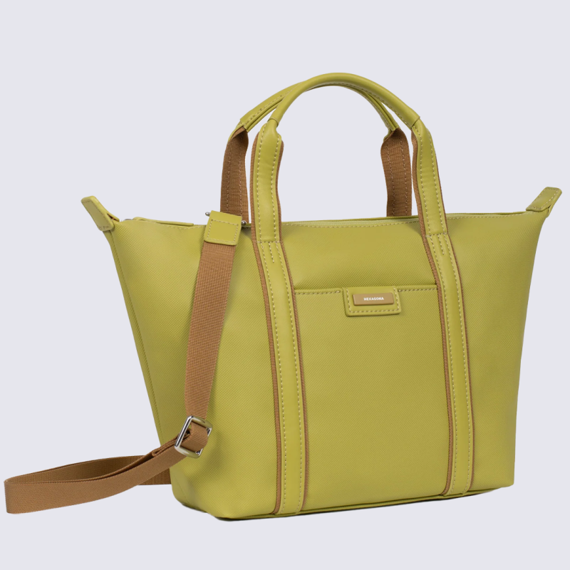 Sac Cabas Hexagona, Sac Cabas simili cuir grainé femme en synthétique vert anis
