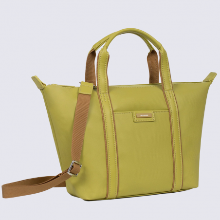 Sac Cabas Hexagona, Sac Cabas simili cuir grainé femme en synthétique vert anis