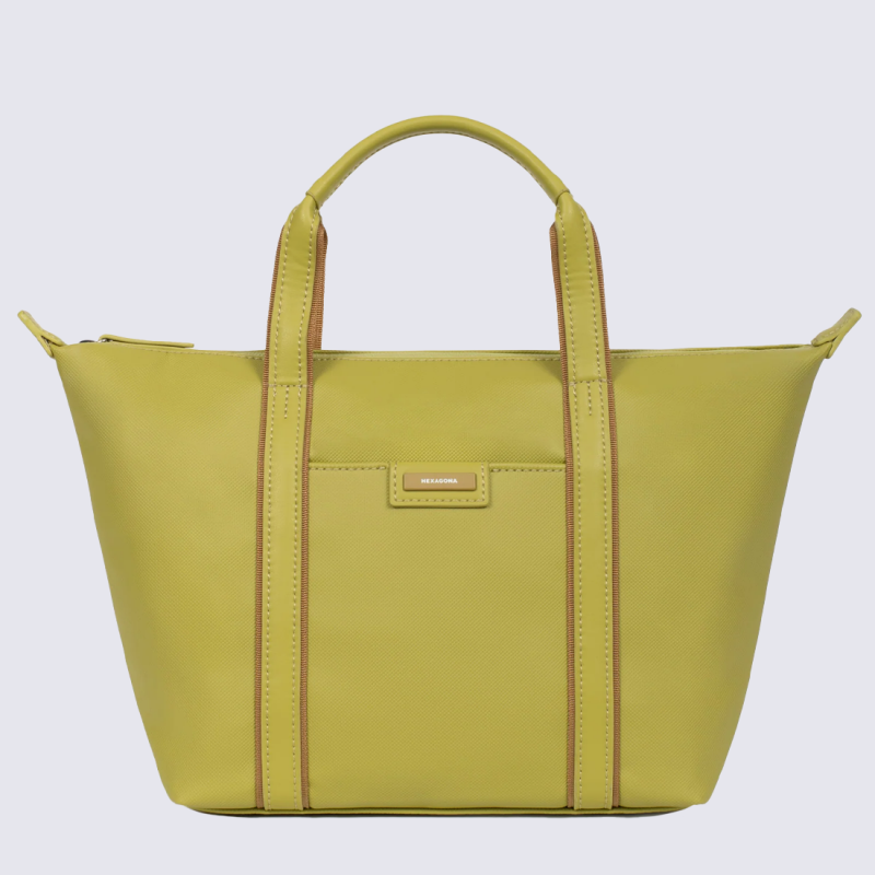 Sac Cabas Hexagona, Sac Cabas simili cuir grainé femme en synthétique vert anis