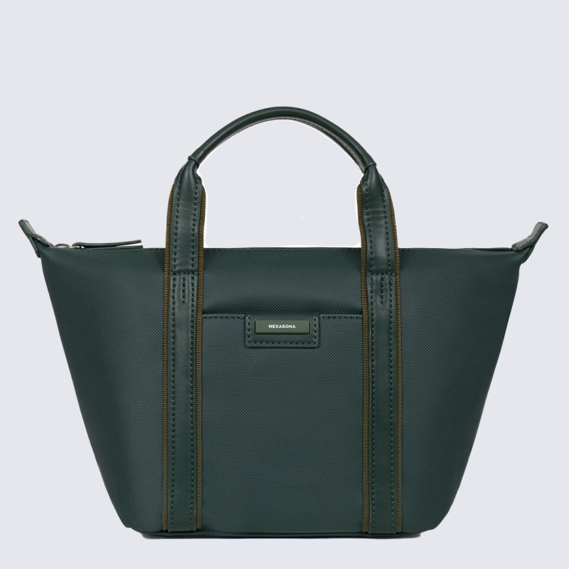 Sac cabas Hexagona, Sac cabas porté main femme en matière synthétique vert foncé sapin