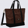 Sac cabas Hexagona, Sac cabas porté main femme en polyester imprimé léopard brun