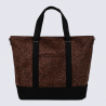 Sac cabas Hexagona, Sac cabas porté main femme en polyester imprimé léopard brun