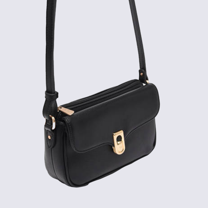 Sac bandoulière Hexagona, sac bandoulière chic femme en cuir noir