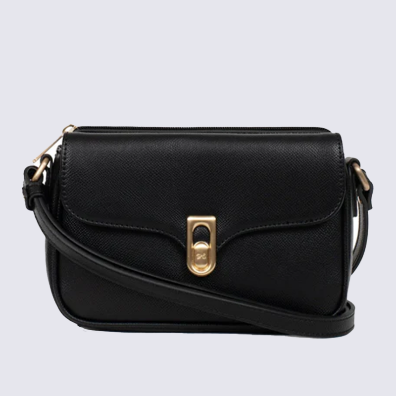 Sac bandoulière Hexagona, sac bandoulière chic femme en cuir noir