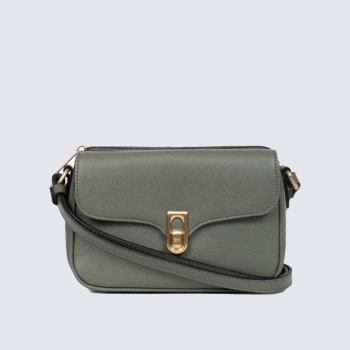 Sac bandoulière Hexagona, sac bandoulière chic femme en cuir kaki