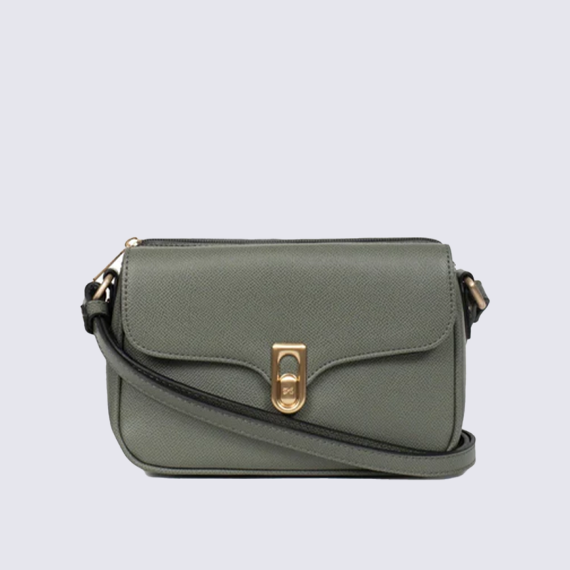 Sac bandoulière Hexagona, sac bandoulière chic femme en cuir kaki