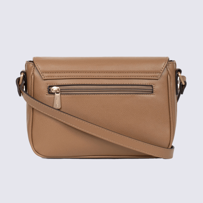 Sac bandoulière Hexagona, sac bandoulière femme en textile bicolore camel beige