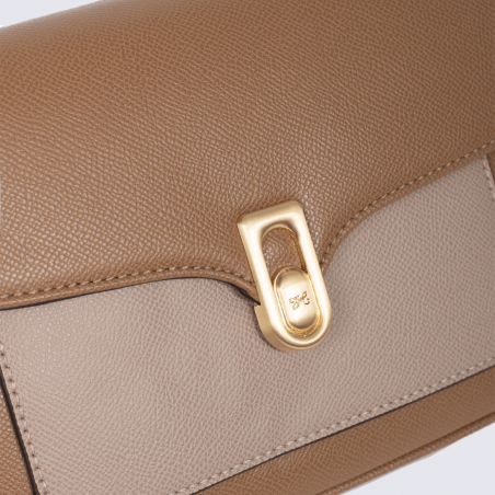 Sac bandoulière Hexagona, sac bandoulière femme en textile bicolore camel beige