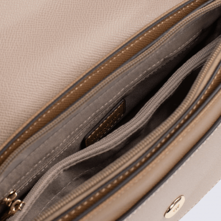 Sac bandoulière Hexagona, sac bandoulière femme en textile bicolore camel beige