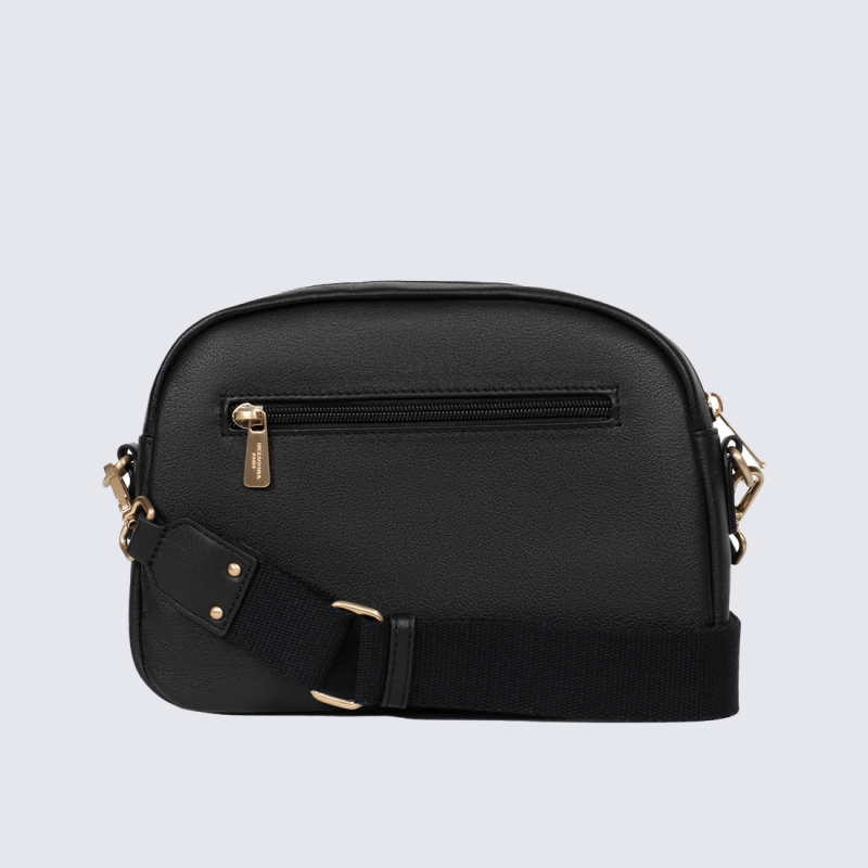 Sac bandoulière Hexagona, Sac bandoulière format compact femme en cuir noir
