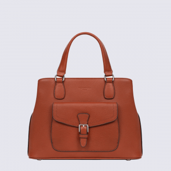 Sac à main Hexagona, Sac à main format structuré femme en cuir couleur terre