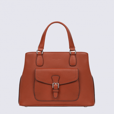 Sac à main Hexagona, Sac à main format structuré femme en cuir couleur terre