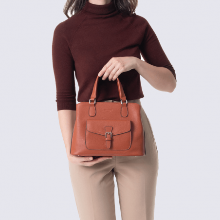 Sac à main Hexagona, Sac à main format structuré femme en cuir couleur terre