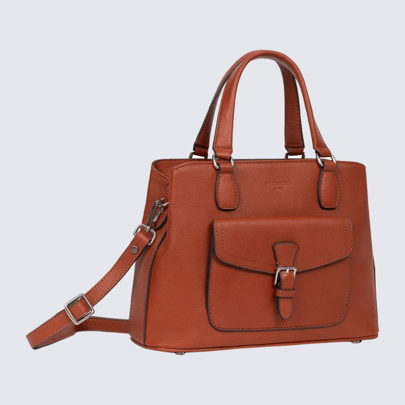 Sac à main Hexagona, Sac à main format structuré femme en cuir couleur terre