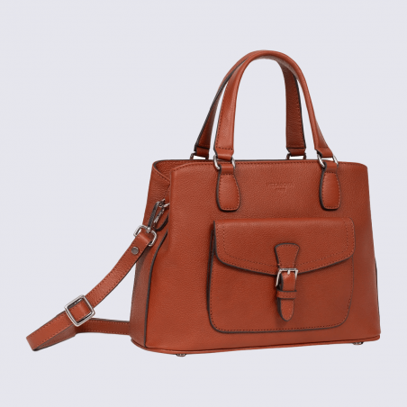 Sac à main Hexagona, Sac à main format structuré femme en cuir couleur terre