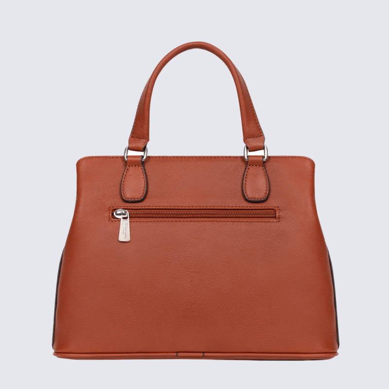 Sac à main Hexagona, Sac à main format structuré femme en cuir couleur terre