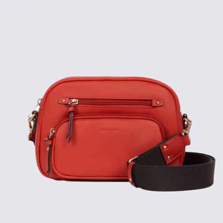 Sac porté travers Hexagona, Sac porté travers compact élégant femme en cuir orange