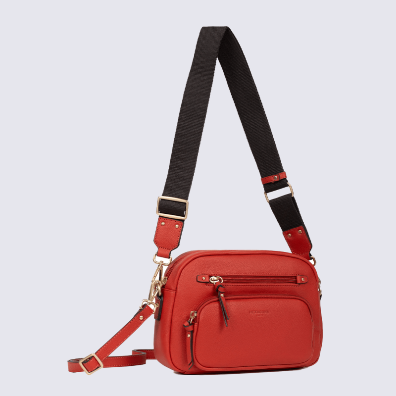 Sac porté travers Hexagona, Sac porté travers compact élégant femme en cuir orange