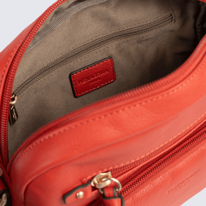 Sac porté travers Hexagona, Sac porté travers compact élégant femme en cuir orange