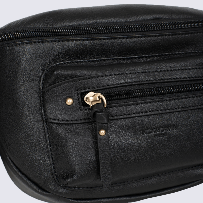 Sac porté travers Hexagona, Sac porté compact élégant femme en cuir noir