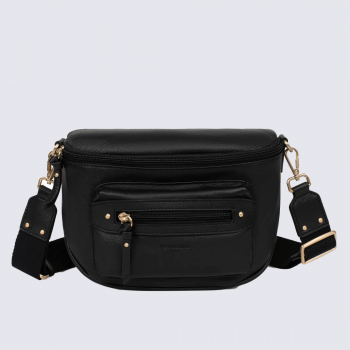 Sac porté travers Hexagona, Sac porté compact élégant femme en cuir noir