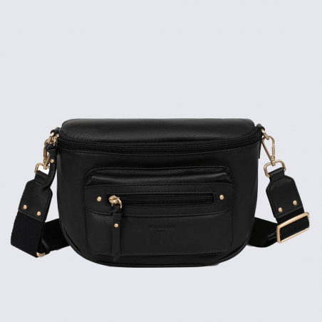 Sac porté travers Hexagona, Sac porté compact élégant femme en cuir noir