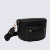 Sac porté travers Hexagona, Sac porté compact élégant femme en cuir noir