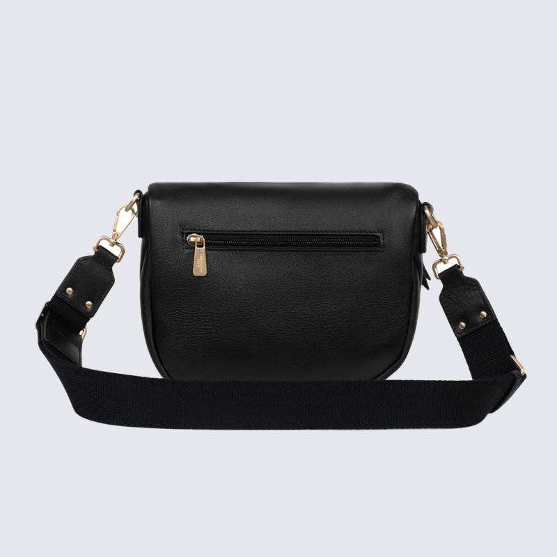 Sac porté travers Hexagona, Sac porté compact élégant femme en cuir noir