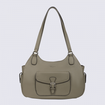 Sac porté épaule Hexagona, Sac porté épaule moderne et chic cuir grainé femme olive