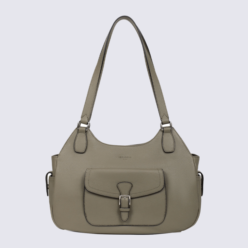 Sac porté épaule Hexagona, Sac porté épaule moderne et chic cuir grainé femme olive