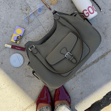 Sac porté épaule Hexagona, Sac porté épaule moderne et chic cuir grainé femme olive