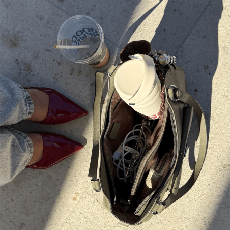 Sac porté épaule Hexagona, Sac porté épaule moderne et chic cuir grainé femme olive