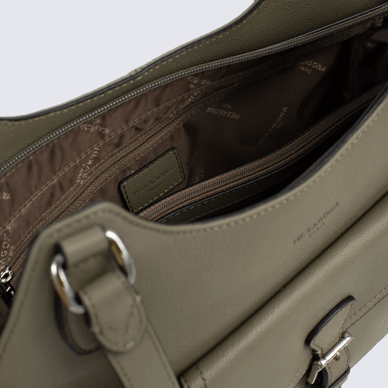 Sac porté épaule Hexagona, Sac porté épaule moderne et chic cuir grainé femme olive