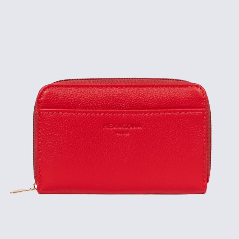 Porte-cartes Hexagona Confort, Porte-cartes compact femme en cuir fraise