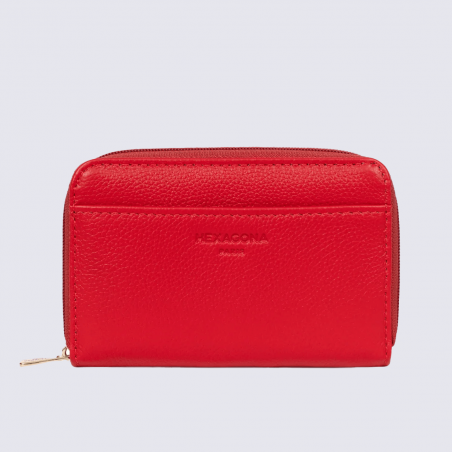 Porte-cartes Hexagona Confort, Porte-cartes compact femme en cuir fraise