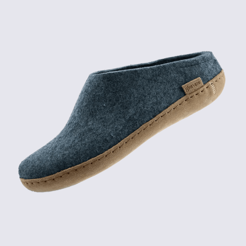 Chaussons Glerups, modèle Slip-On mixte en laine naturelle Denim