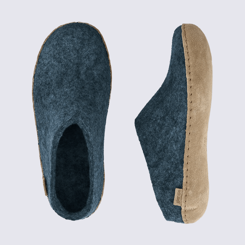 Chaussons Glerups, modèle Slip-On mixte en laine naturelle Denim