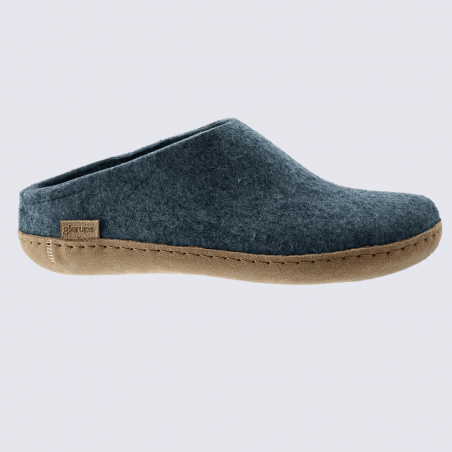 Chaussons Glerups, modèle Slip-On mixte en laine naturelle Denim